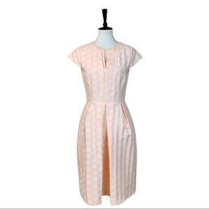 Helene Berman London Pink White Dot Cap Sleeve Pleat A-line Pockets Dress Size 4